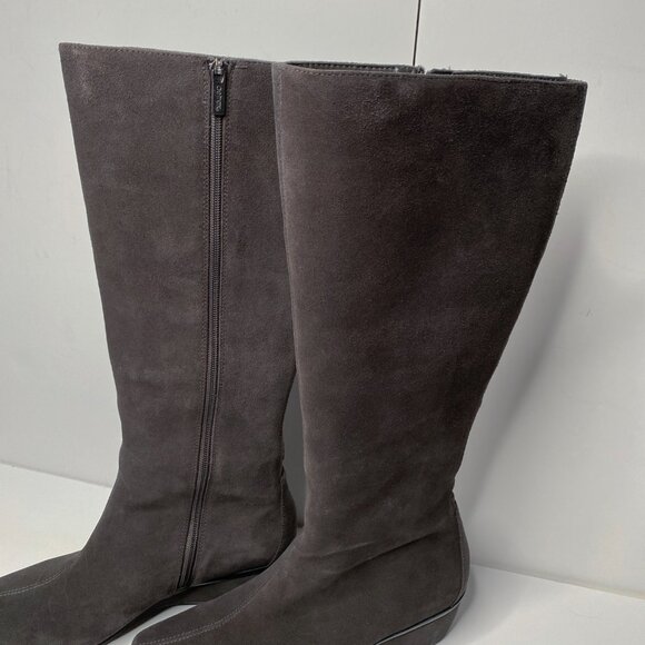 Aetrex Gray Knee High Suede Boot 9 A/B Wedge Heel Comfort Orthotic Support - Picture 2 of 8